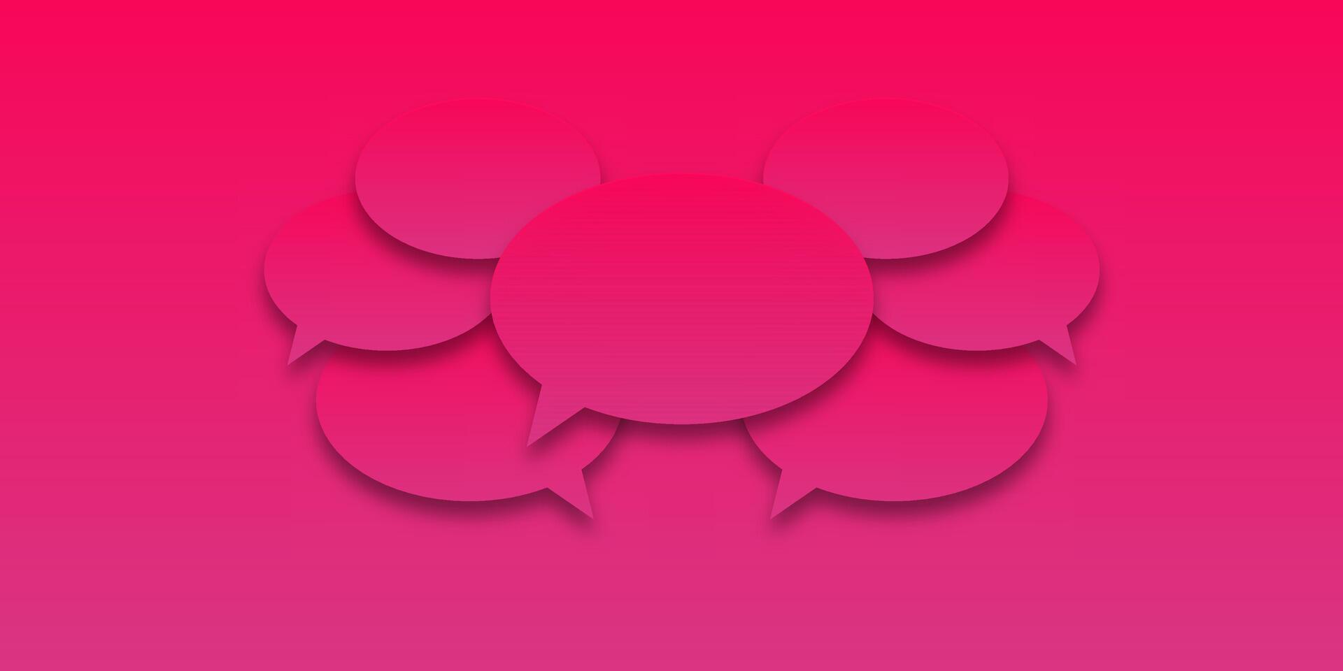 Pink or purple gradient background with colorful speech bubbles. Blank speech bubbles with shadow, great for messaging or dialogue concepts. vector