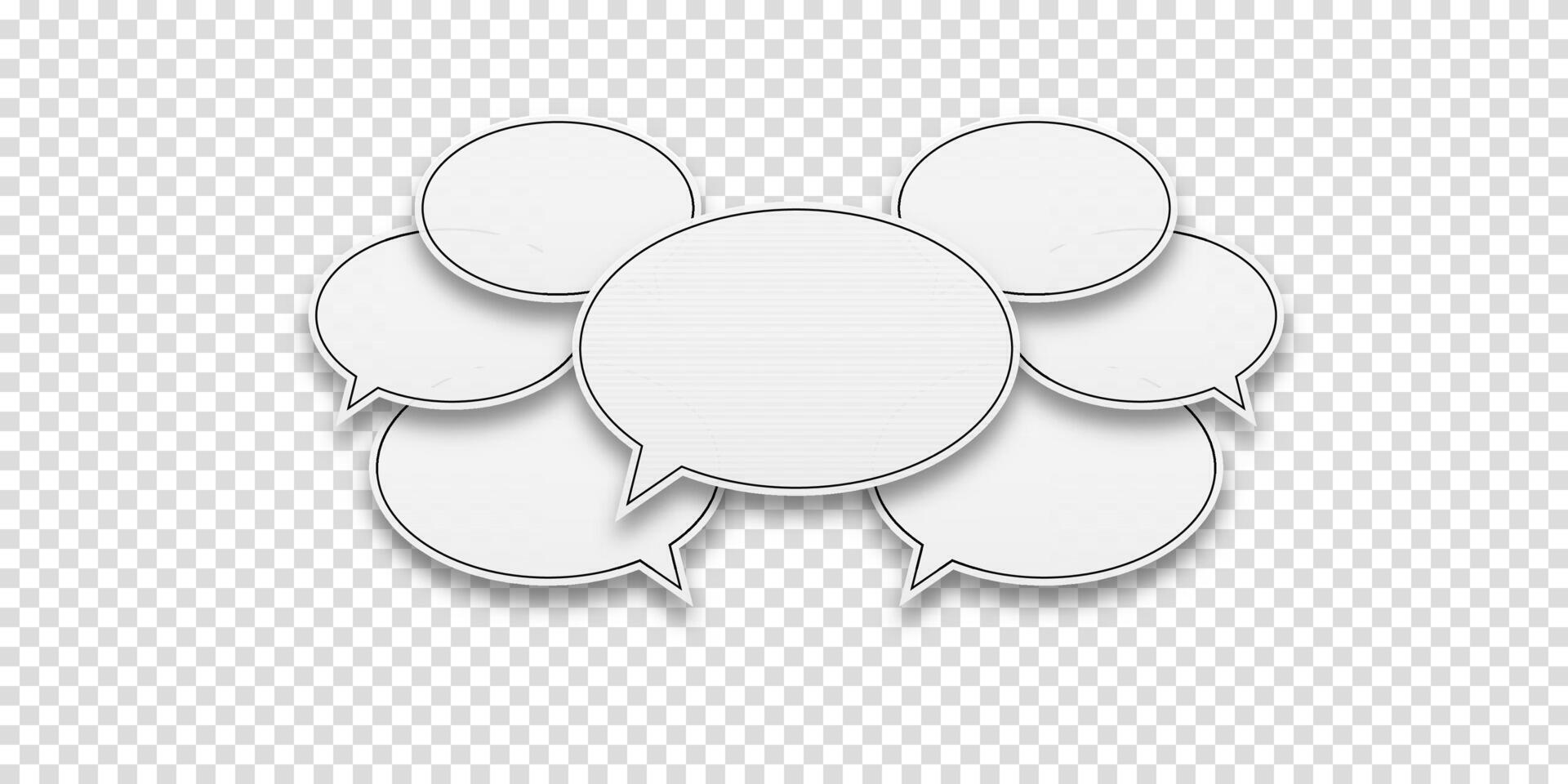 White speech bubbles with stroke in a set on a white background. Represents active communication between people, great for dialogue or messaging concepts. vector