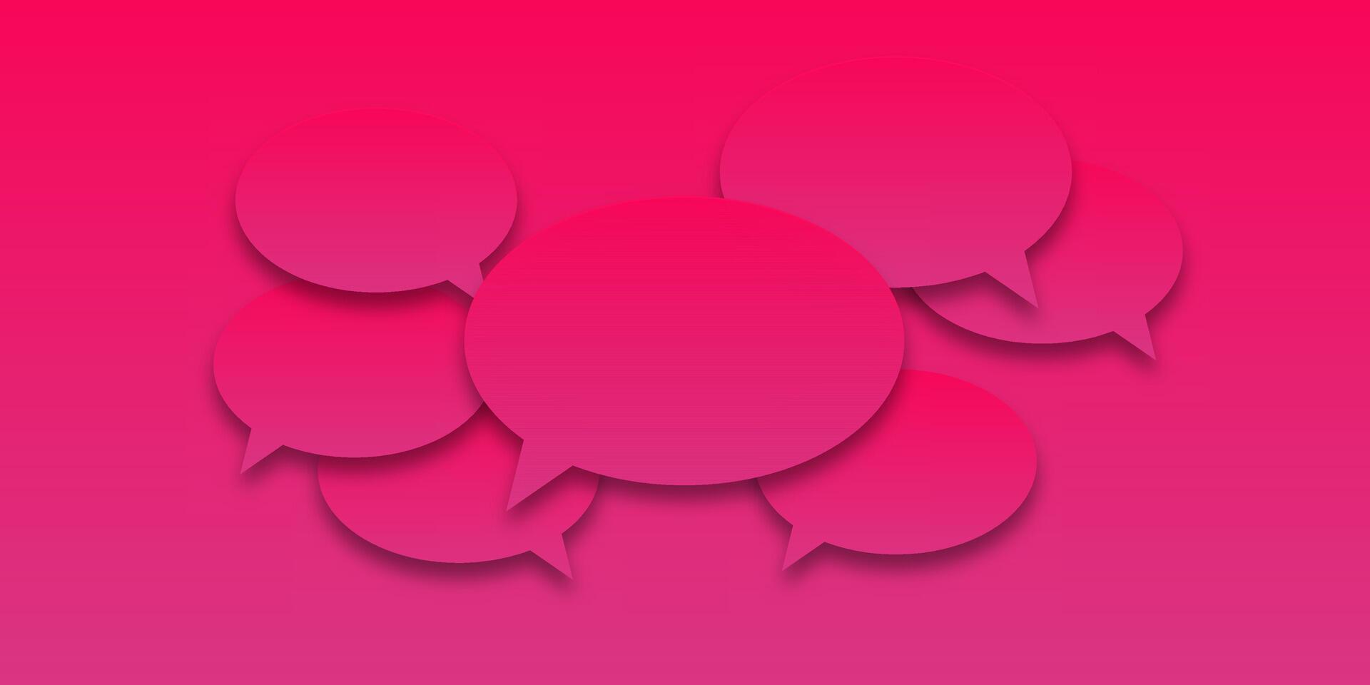 Set of colorful blank speech bubbles with shadow on pink or purple gradient background. Perfect for chat or communication themed designs. vector