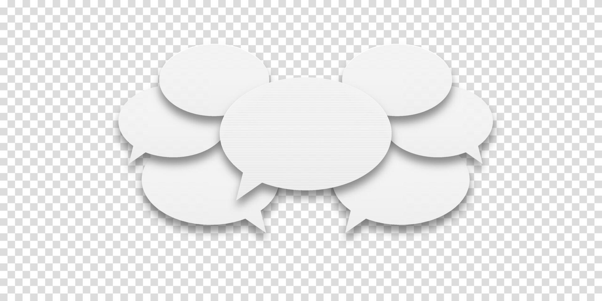 Set of white speech bubble icons with stroke. Communication concept between people, ideal for active conversation or social interaction themes. vector