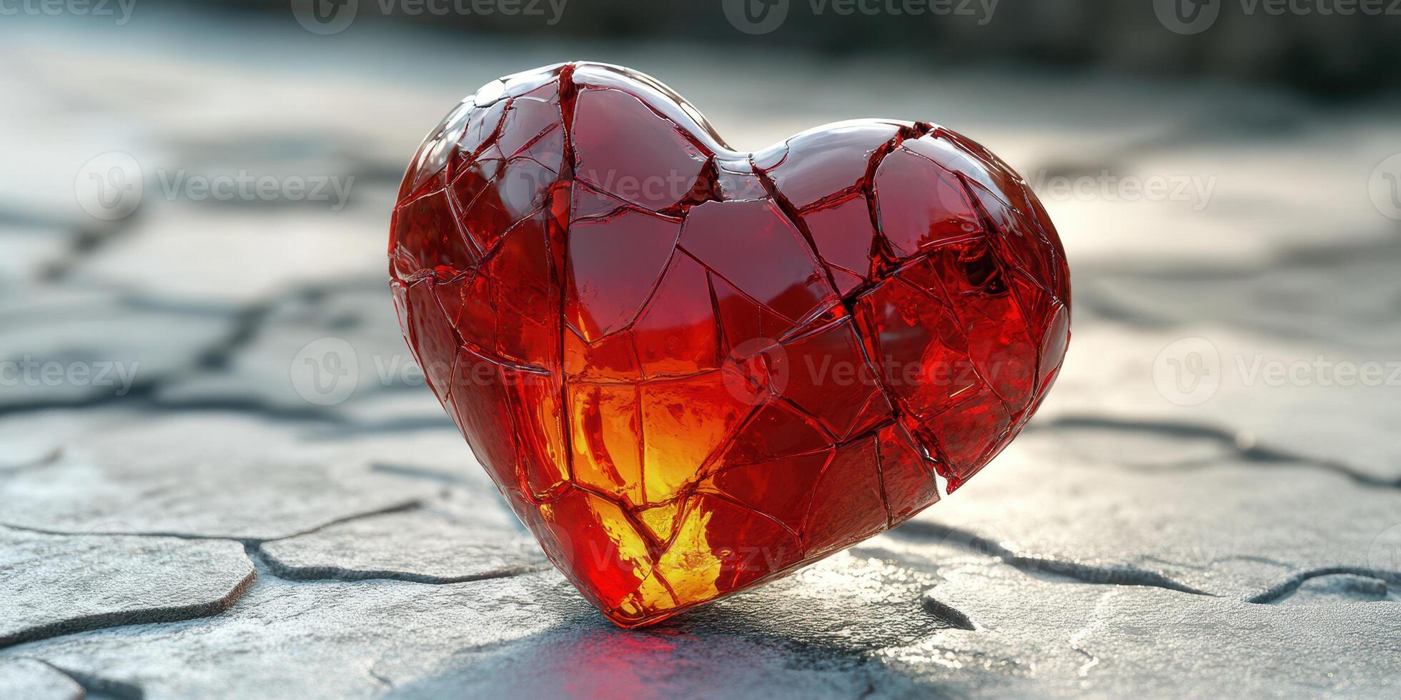 Broken glass heart resting on cracked surface in soft light creates an emotional and artistic composition photo
