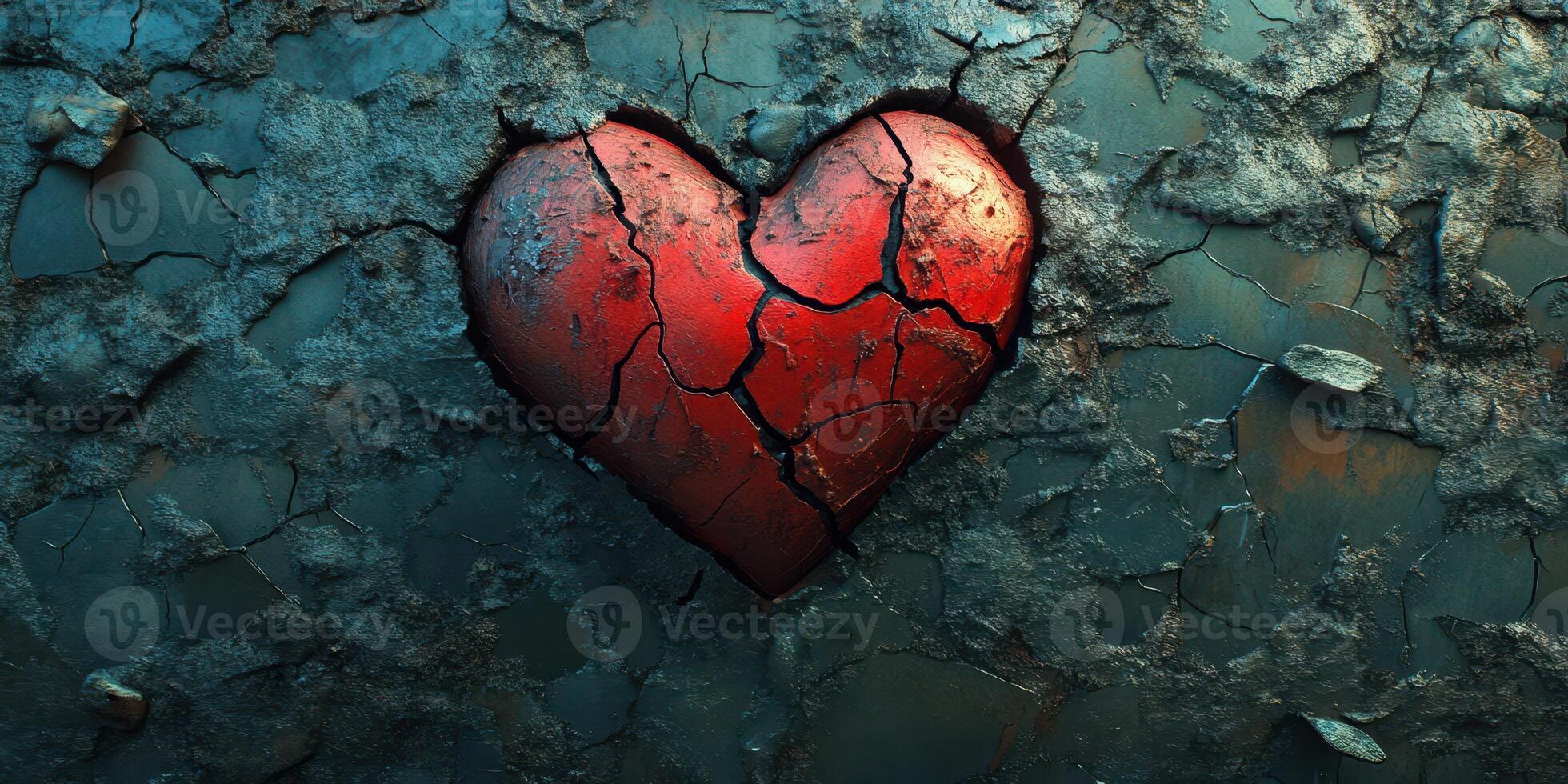 Heart symbol creates striking contrast against cracked, textured background in urban setting photo