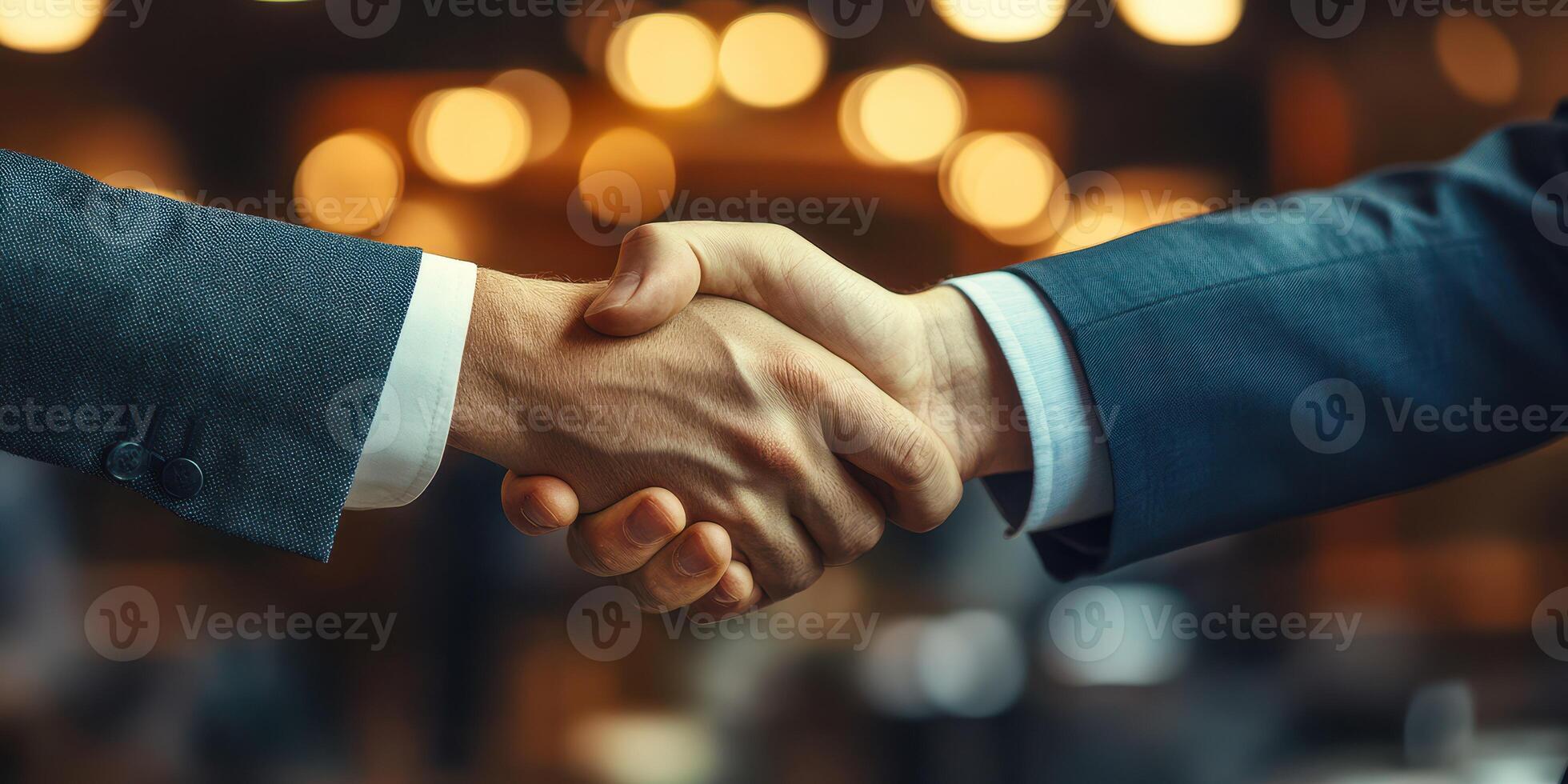 Handshake between two business professionals signaling agreement and collaboration in a modern office setting during the day photo
