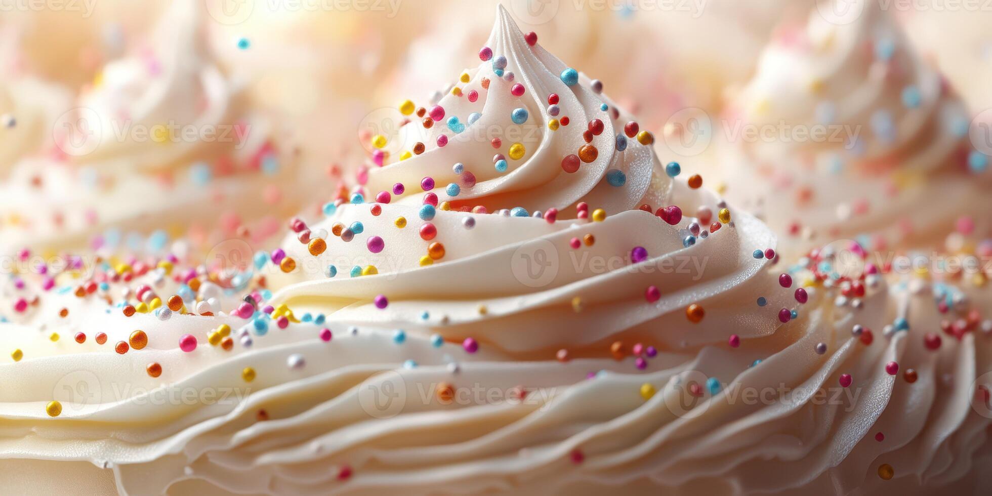 Delicate frosting peaks adorned with colorful sprinkles on a celebratory dessert at a festive gathering photo