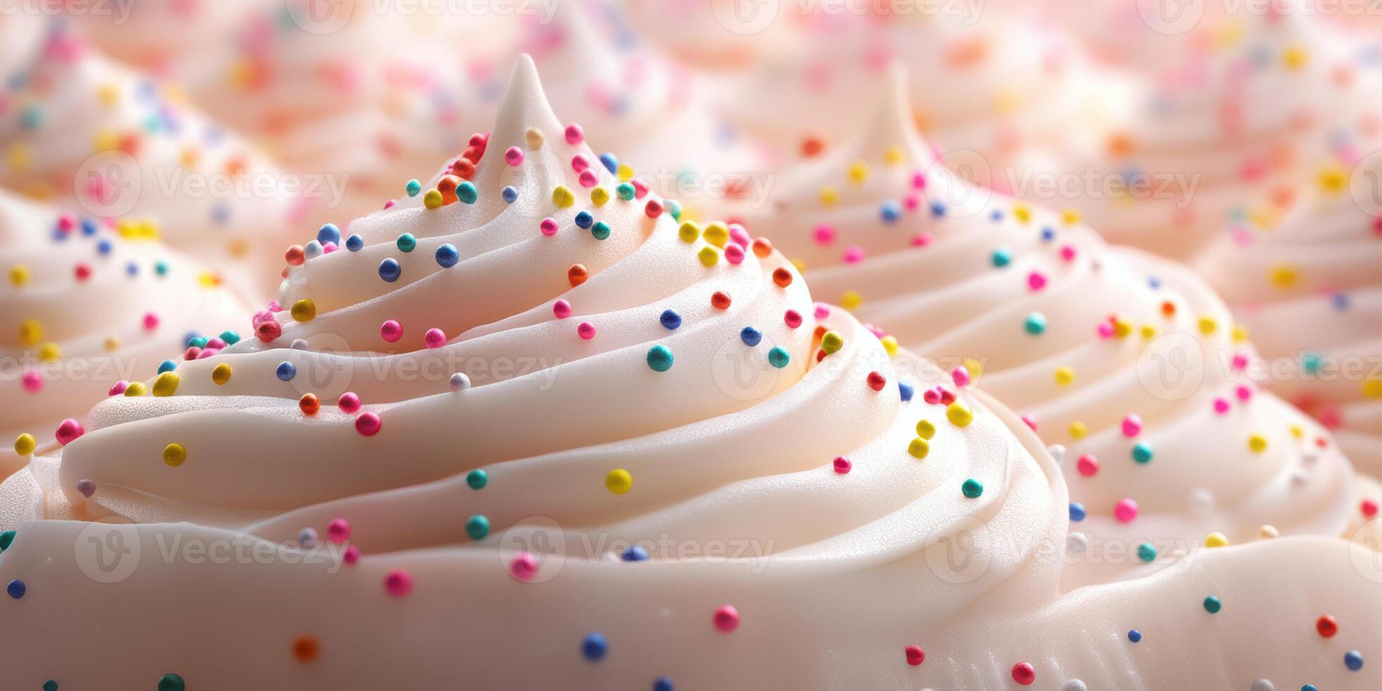 Colorful whipped cream mounds with sprinkles create a festive dessert atmosphere at a celebration event photo