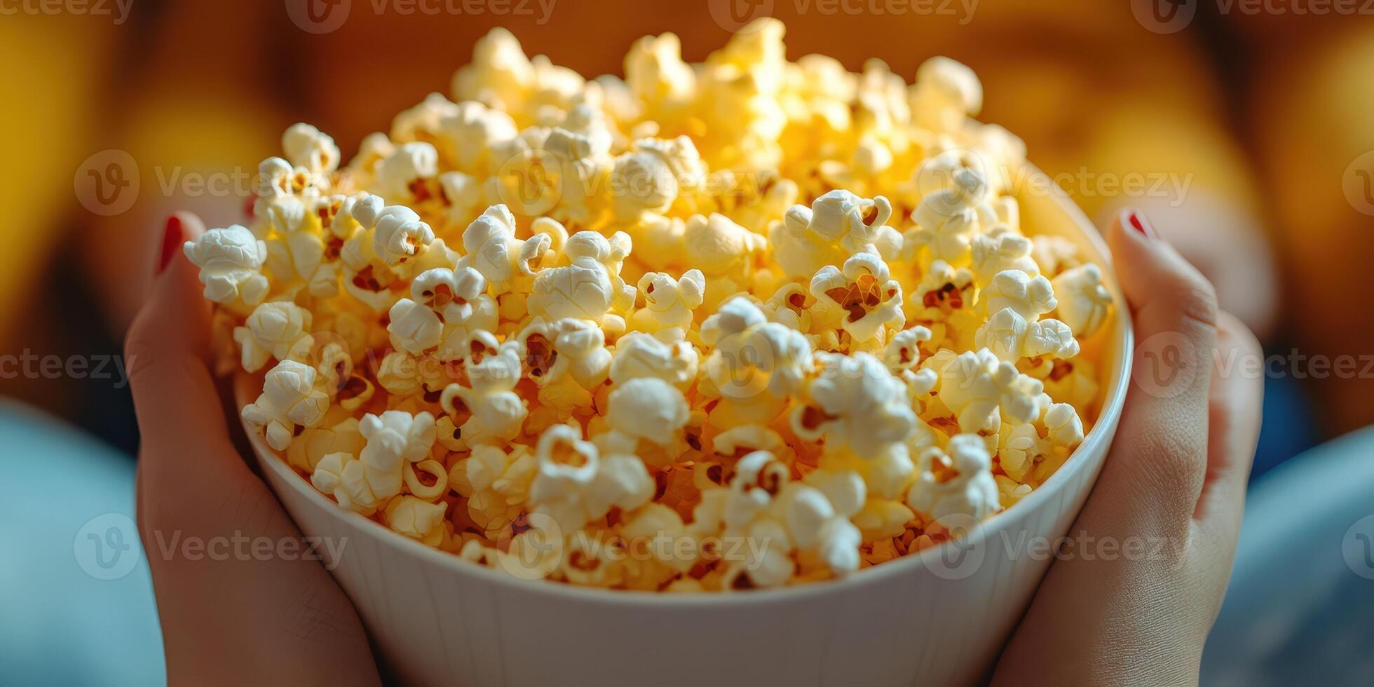 Freshly made popcorn in a large bowl enjoyed during a cozy movie night at home on a relaxed evening photo
