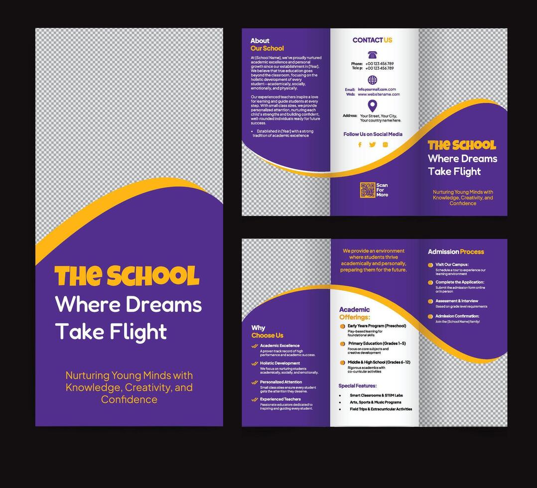 Back to school trifold brochure template. Back to school flyer design vector