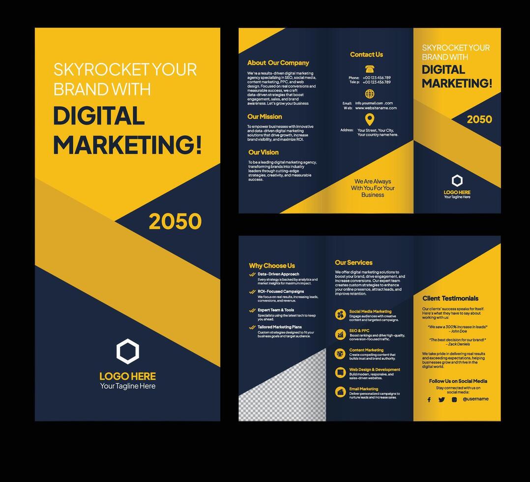 Trifold Brochure Design Template. Trifold Digital Marketing Flyer Design. vector