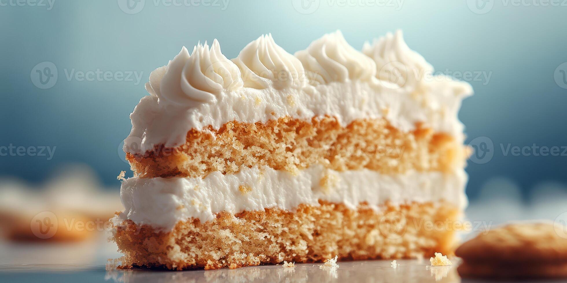 Delightful layered cake with creamy frosting in a bright setting captured at a bakery photo