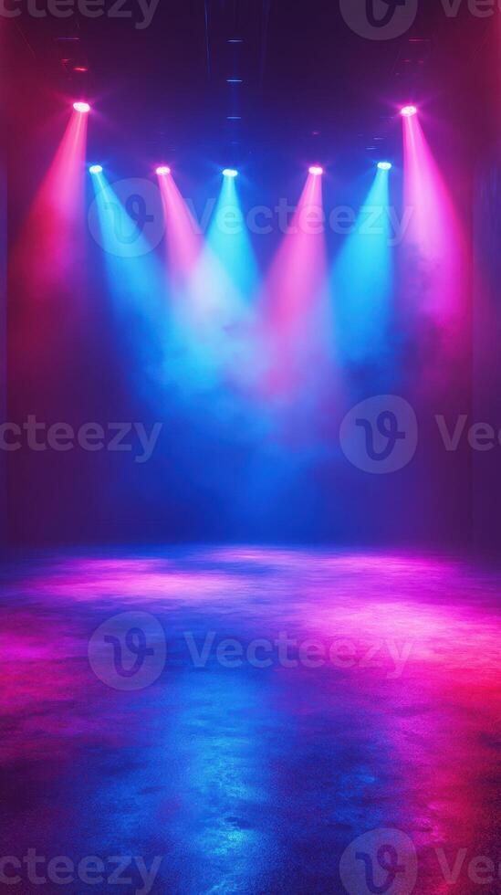 Colorful stage lights illuminate a performance space creating an energetic atmosphere photo