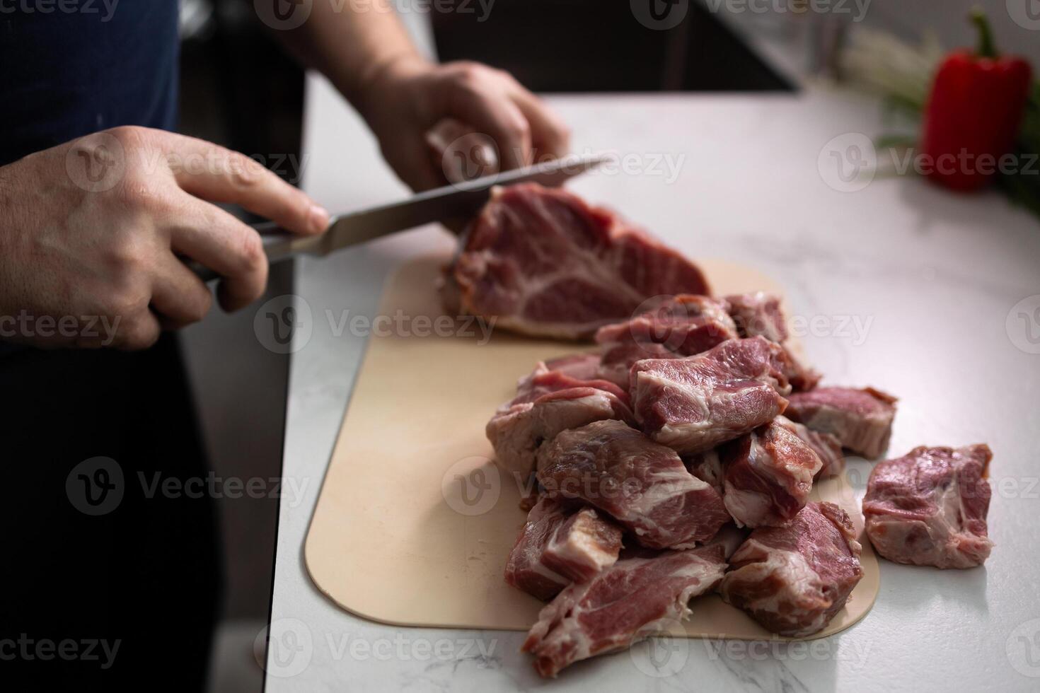 Preparing fresh meat to create culinary delights and exquisite dishes for home and restaurant photo