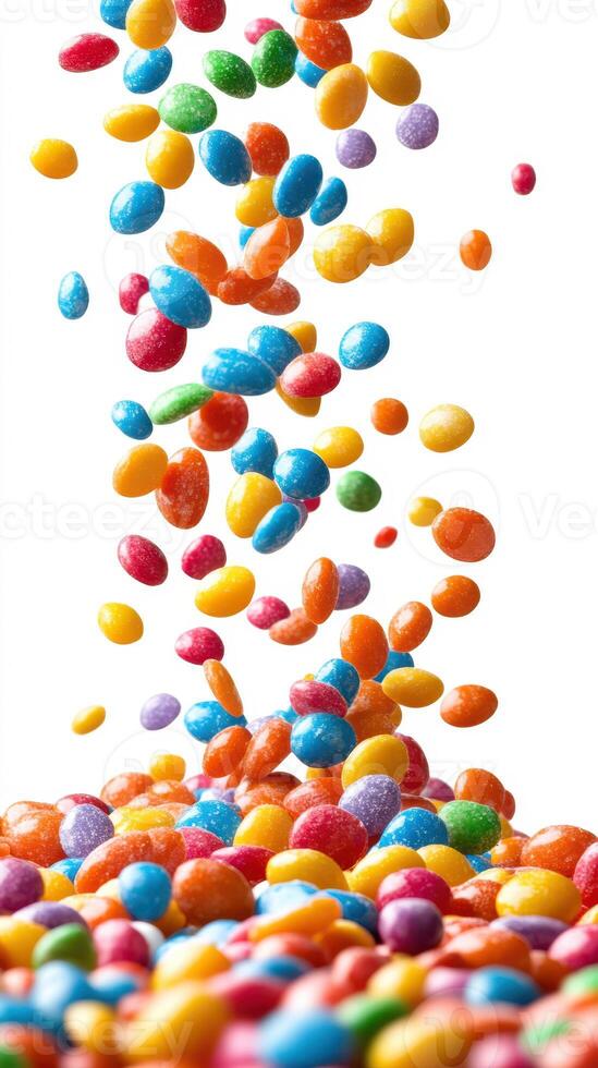 Colorful candy falling in a vibrant display creating a joyful and festive atmosphere photo