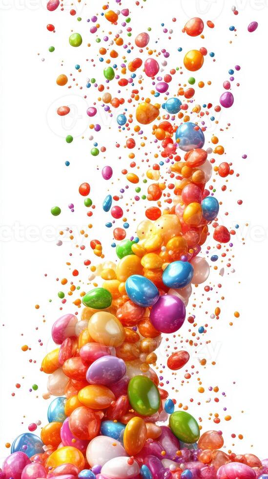 Colorful candy cascade creates a vibrant display of sweets in a playful arrangement photo