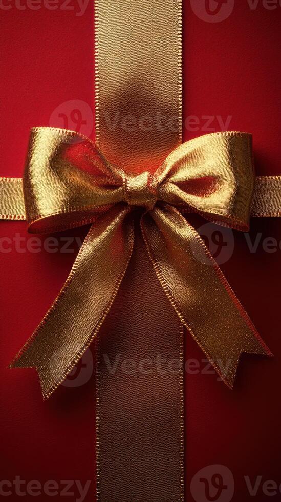 Beautifully wrapped red gift with a shiny golden bow presented for special occasions photo