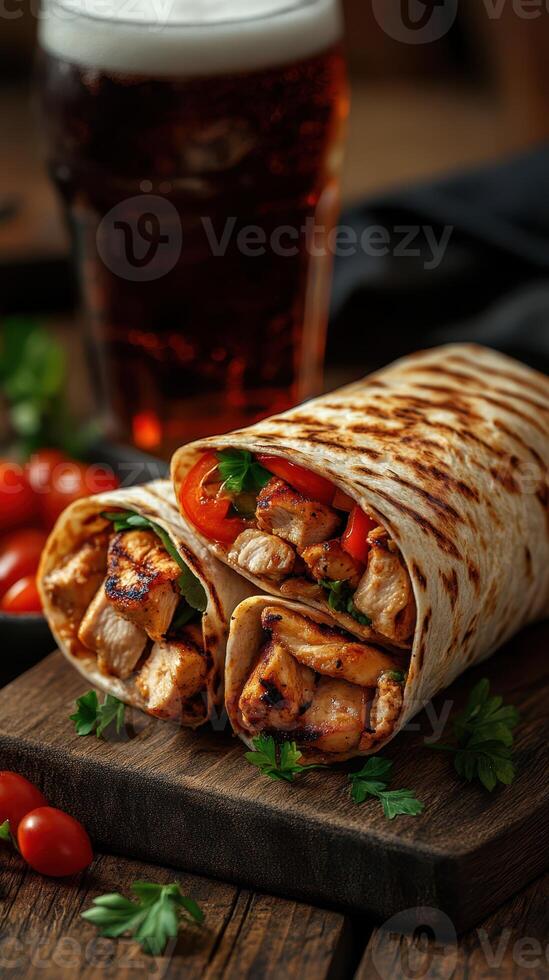 Delicious chicken wrap prepared with fresh ingredients in a cozy setting photo