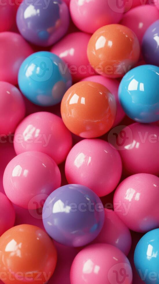 Colorful bouncy balls in an array of vibrant hues filling a playful space photo