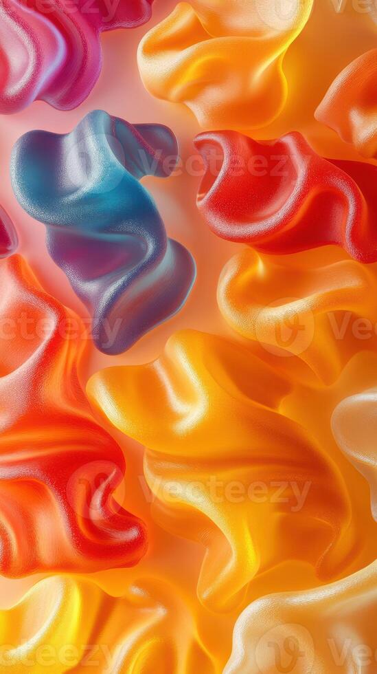 Colorful melting gummy candies create a vibrant abstract background with soft curves and textures photo