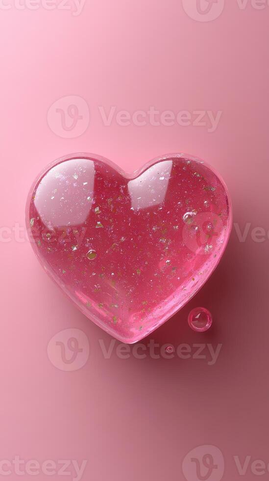 Heart-shaped gel with glitter on a pink background creating a whimsical and playful atmosphere photo