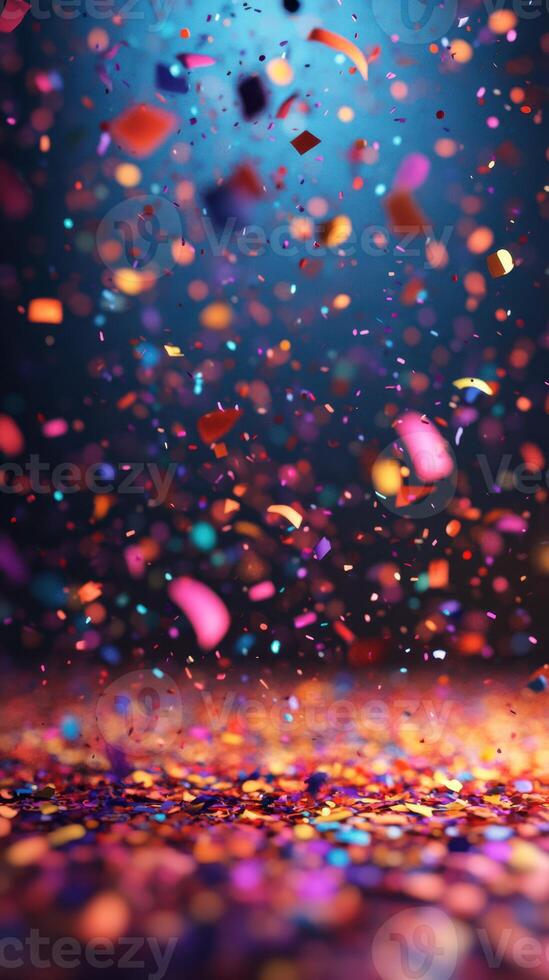 Colorful confetti falling against a dark background creates a festive atmosphere during a celebration event photo