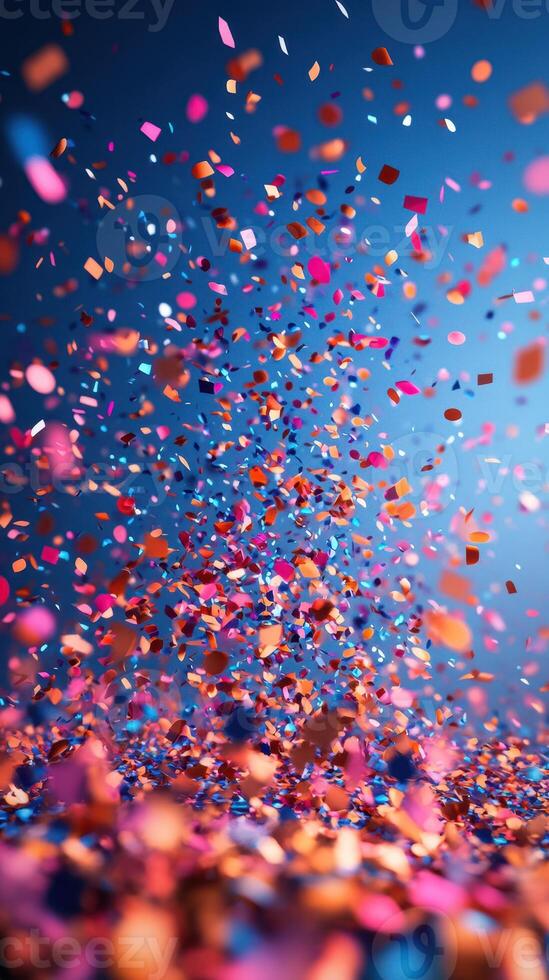 Colorful confetti bursts creating a vibrant celebration atmosphere during a festive event photo