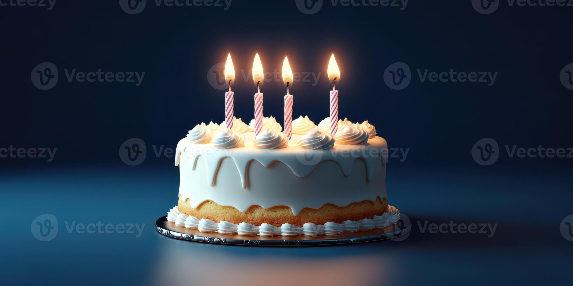 Celebrate with a delightful cake featuring four lit candles in a dark setting during a special occasion photo