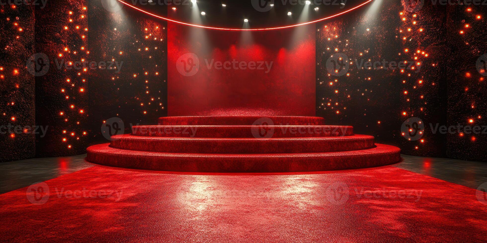 Stage design with red lighting and textured backdrop creating a dramatic atmosphere for performances photo