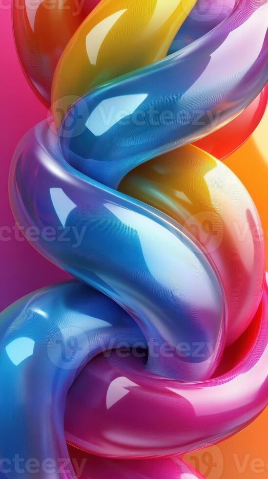 Colorful glossy twisted strands create an eye-catching abstract art piece in vibrant hues photo