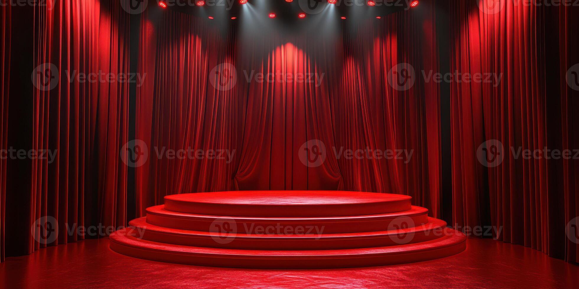 Red stage with spotlight and layered curtains creating a dramatic setting for performances and events photo