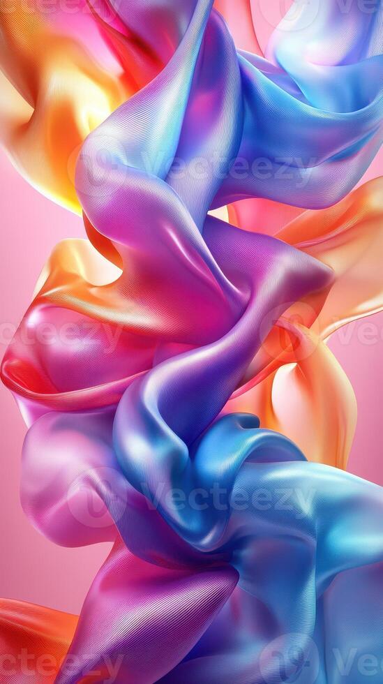 Colorful silk fabric creates dynamic waves in a mesmerizing display of hues and textures photo