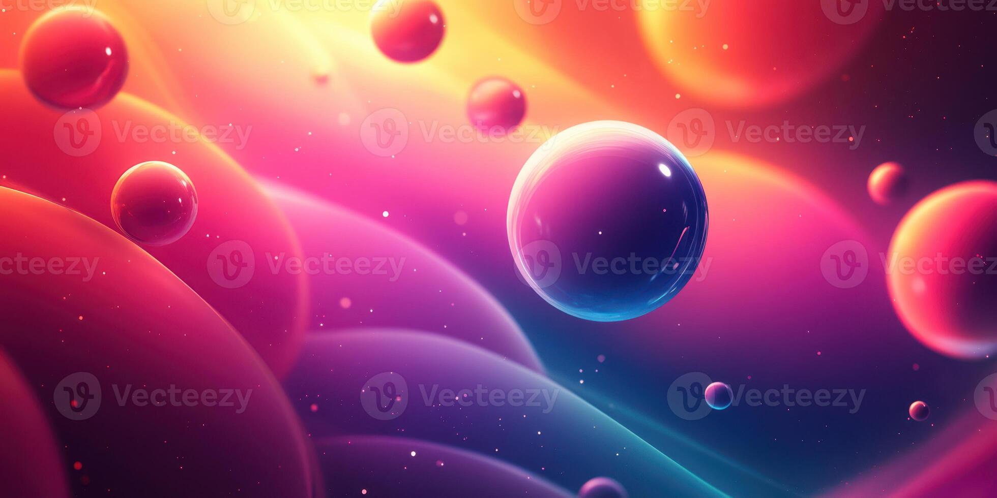 Colorful abstract representation of cosmic spheres floating in a vibrant universe during a digital art creation session photo