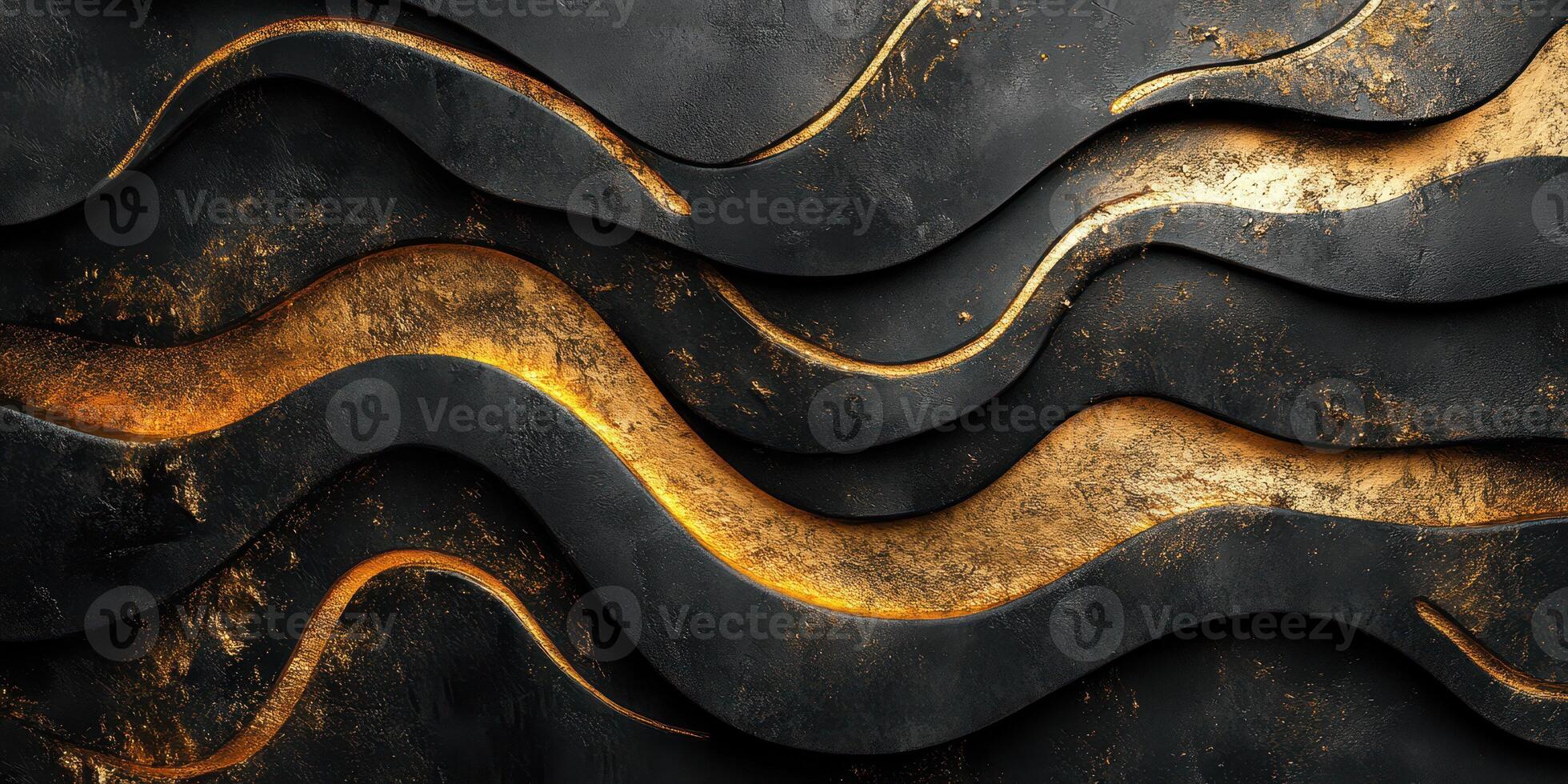 Elegant abstract design featuring flowing waves of gold and black textures in a modern artistic arrangement photo