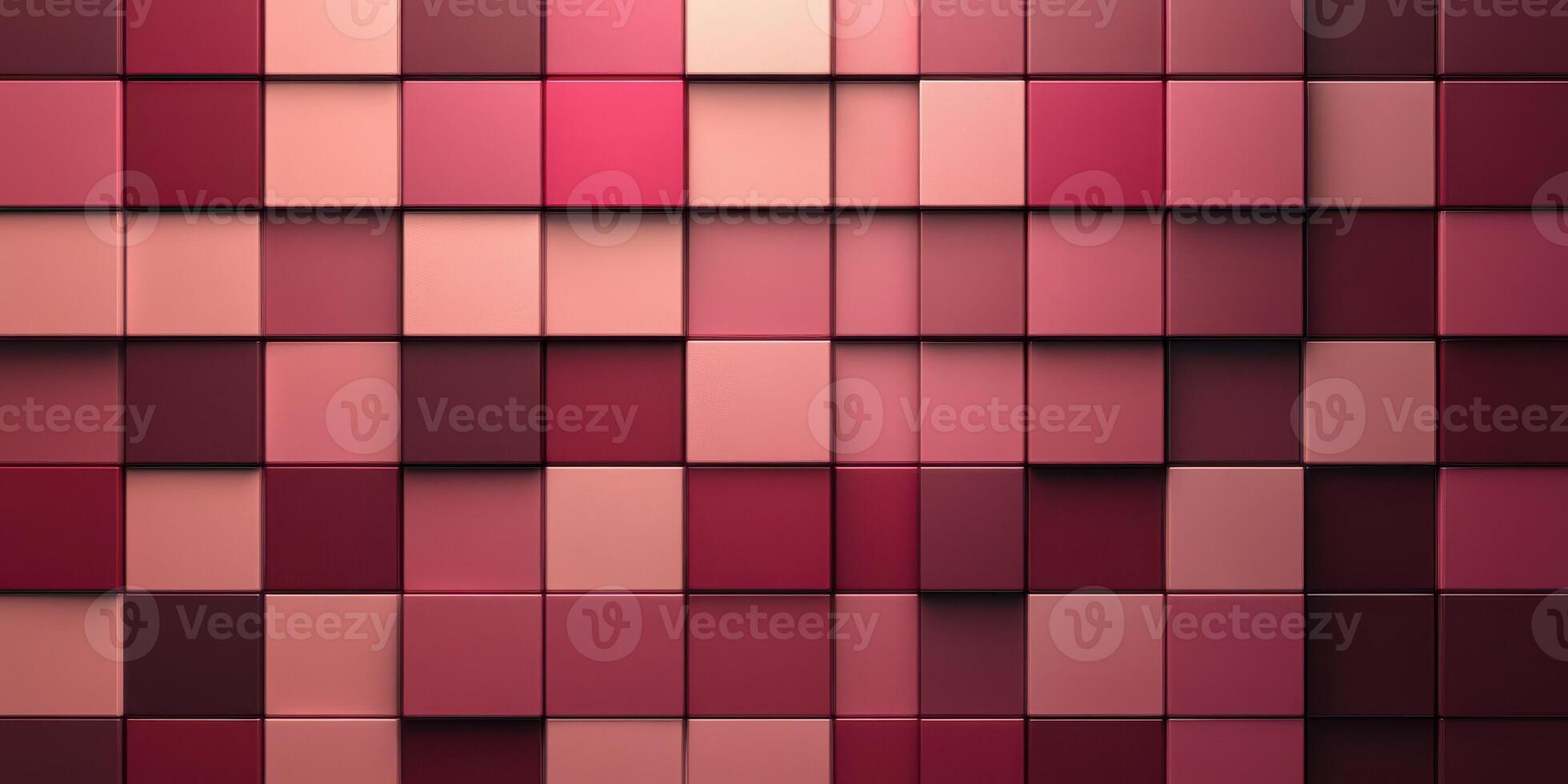 Colorful arrangement of red and pink squares creating a textured pattern in a modern art setting photo