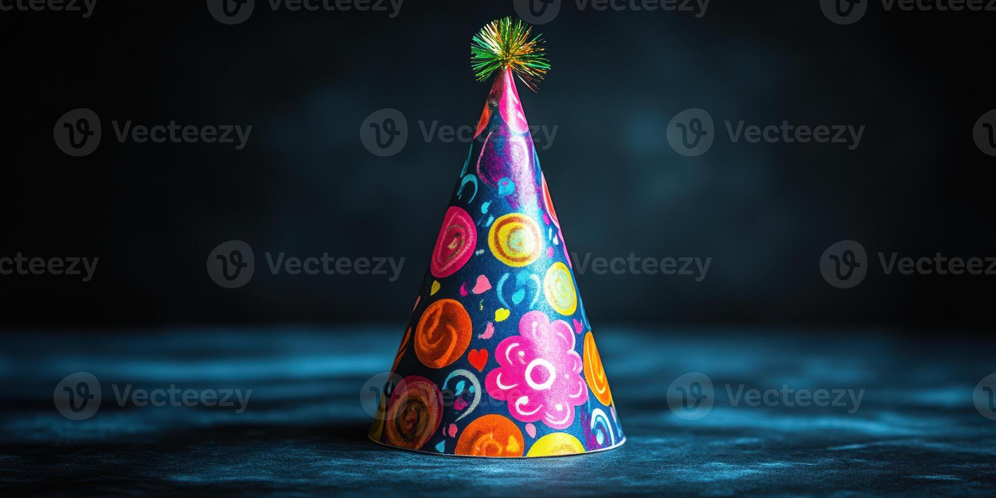 Colorful party hat on a dark surface creates a festive and cheerful atmosphere perfect for celebrations and gatherings photo