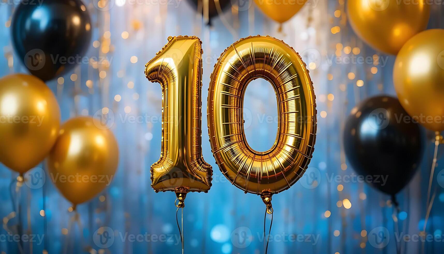 Shiny Gold Number 10 Balloon, Tenth Birthday Celebration Party Decor event golden design photo