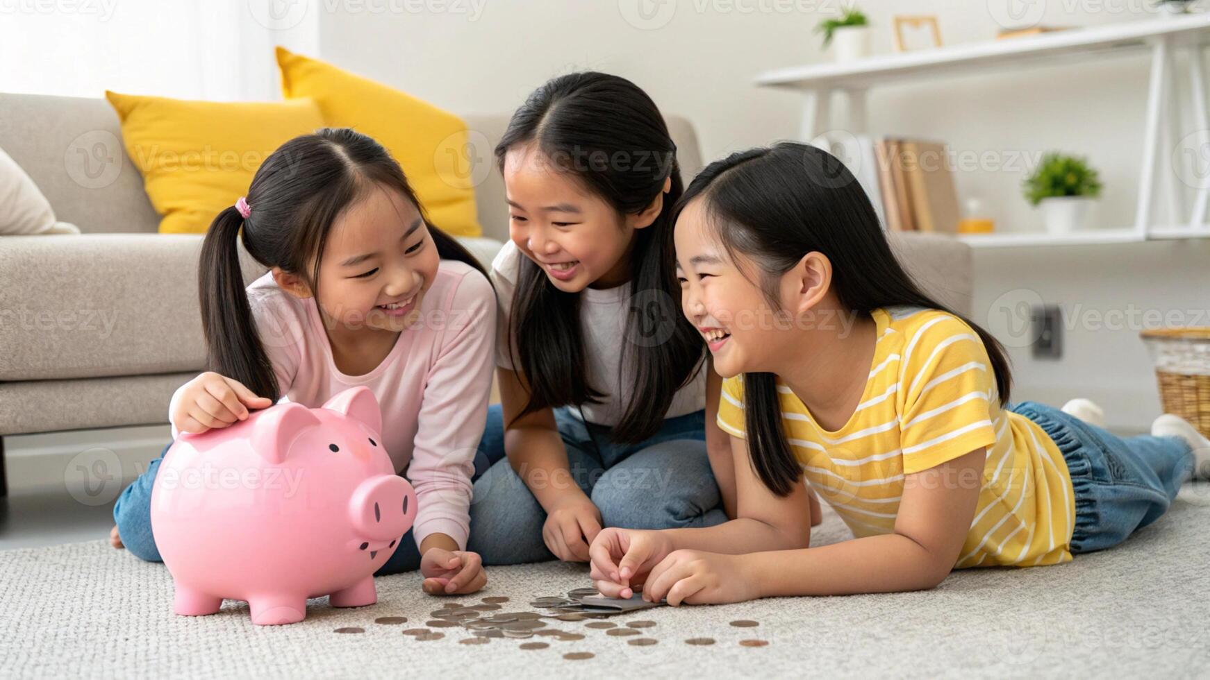 Saving money in Children learn to save and save money photo