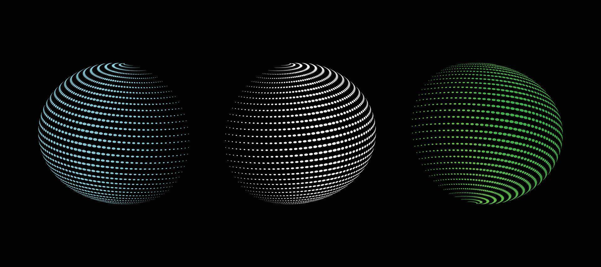 Abstract halftone globe spheres with dotted lines. 3d halftone dot effect sphere. vector