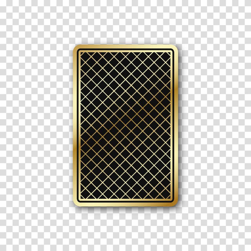 Playing poker card with black and gold back side design. Ideal for casino, gambling, or card game themes, featuring intricate patterns and luxury style. vector