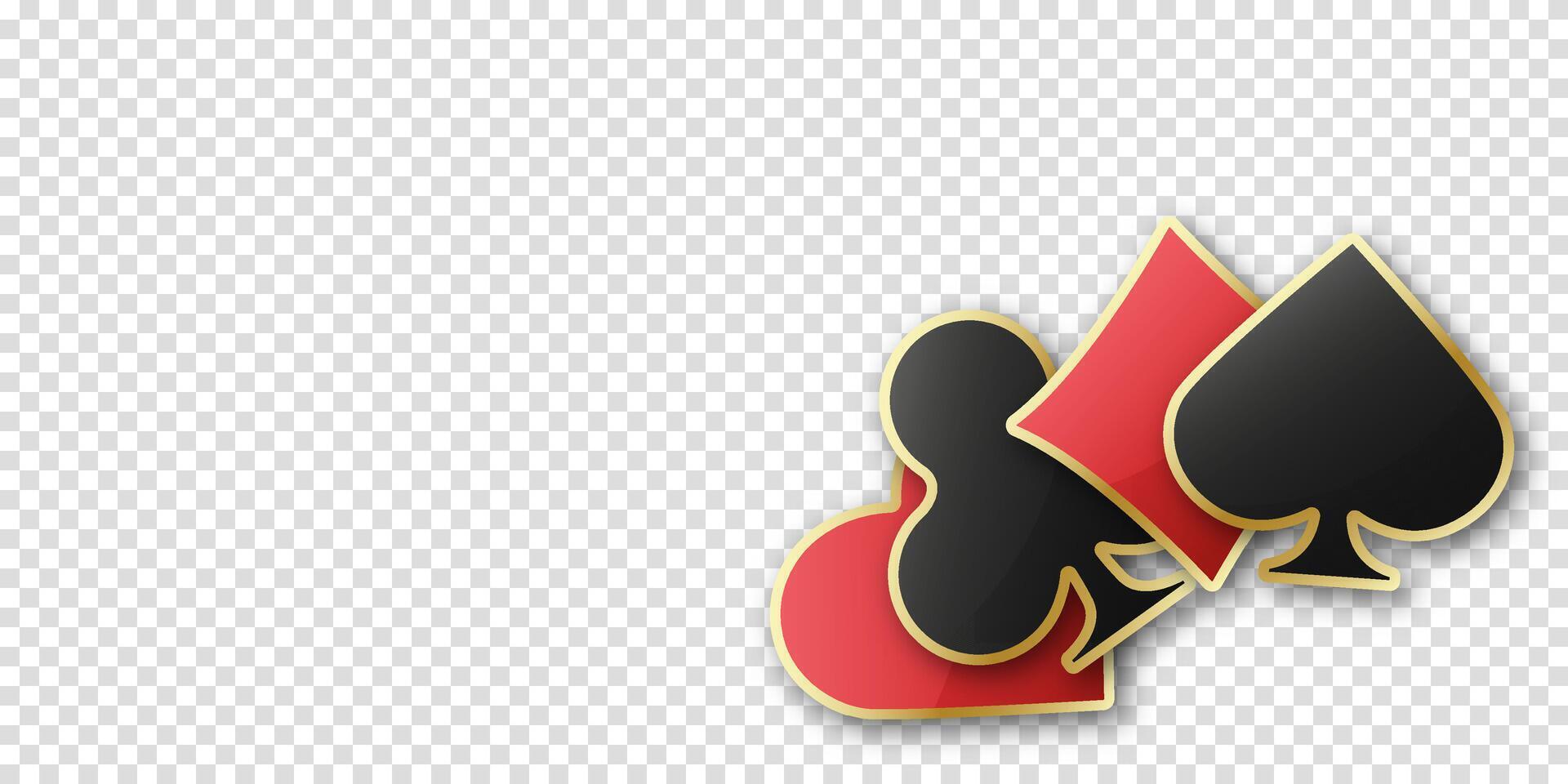 Glossy hearts, diamonds, clubs, and spades signs with gold borders. Perfect for poker, casino, or card game related projects. vector