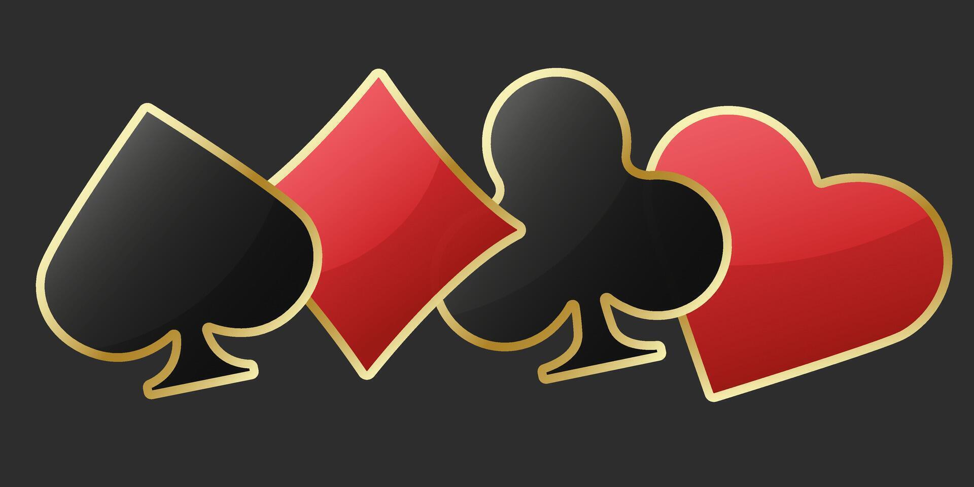 Poker tournament banner featuring playing card suits and token chips. Clubs, diamonds, spades, hearts, perfect for casino or poker themes. vector
