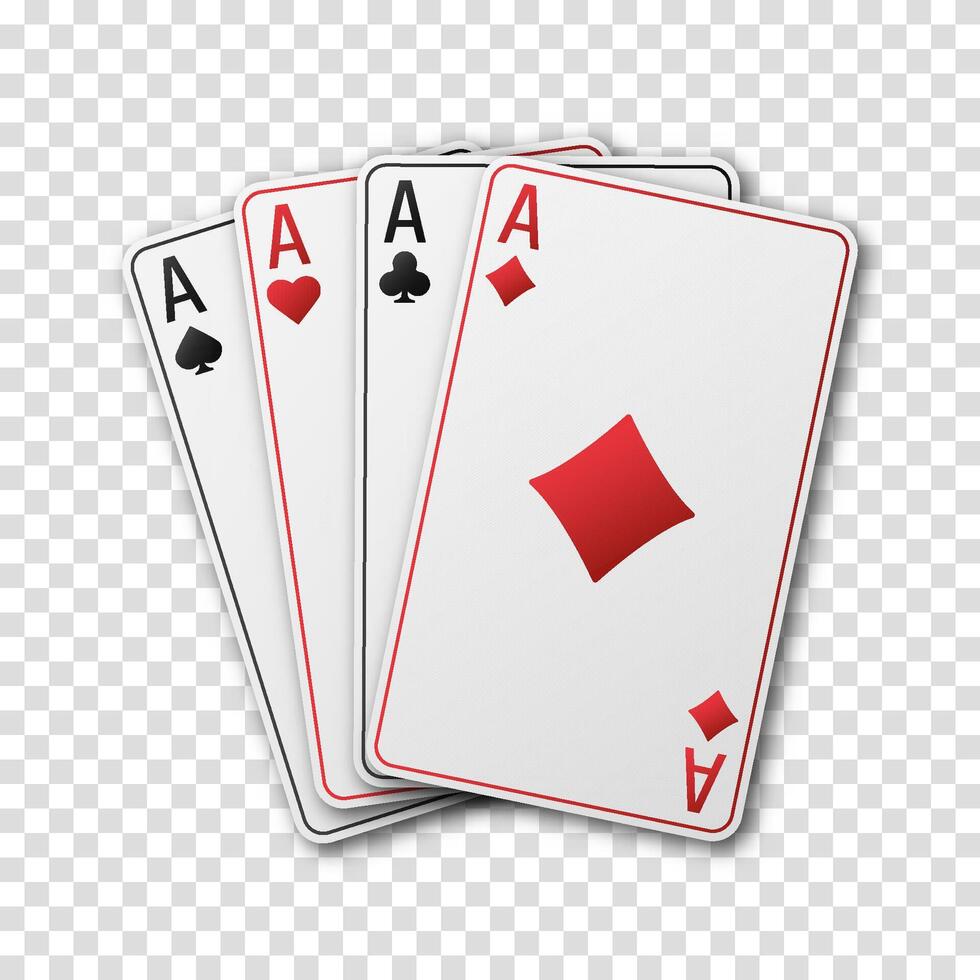 Four Aces of Spades, Diamonds, Clubs, and Hearts arranged in a fan. Perfect for poker, casino, or card game concepts. vector