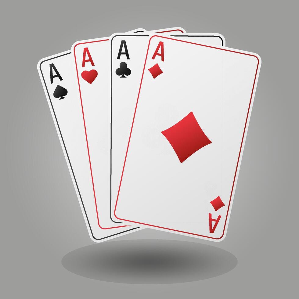 Playing card fan with Aces of Spades, Diamonds, Clubs, and Hearts. Great for poker, casino, or gambling themed projects. vector