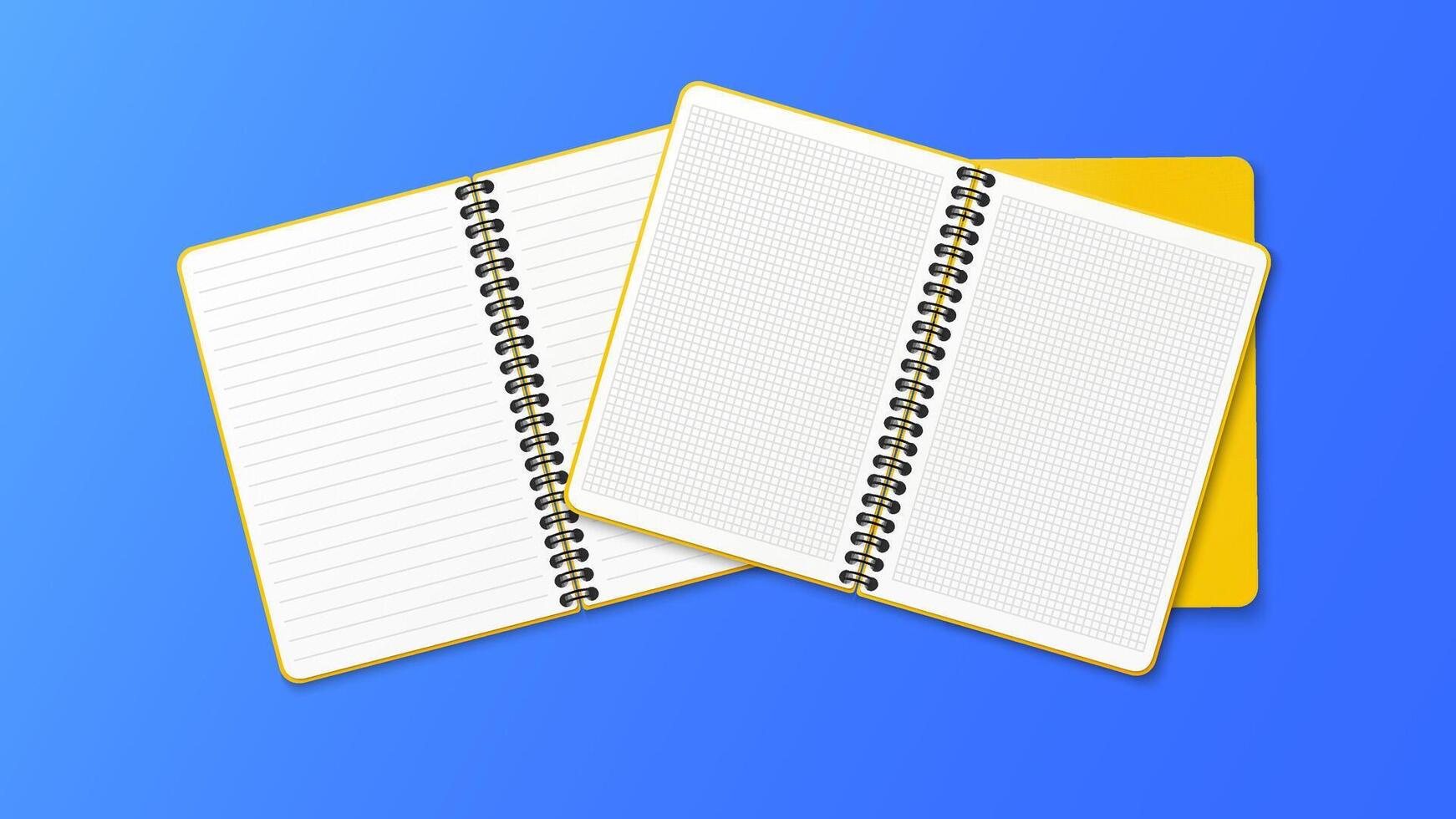 Notebook with a vertical spring. Notepad in a grid pattern with a white sheet, ideal for writing or sketching themes. vector