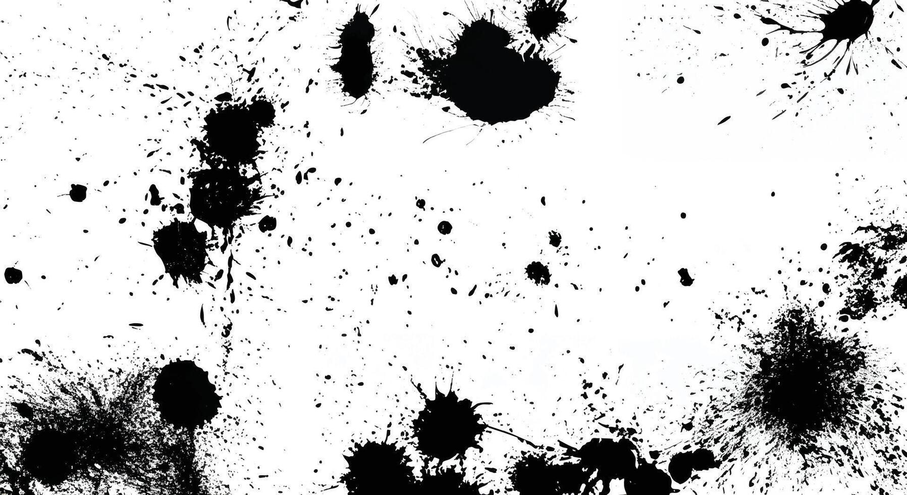 Abstract black ink splatter on a white background, creating a grunge-style texture ideal for artistic and creative designs. vector