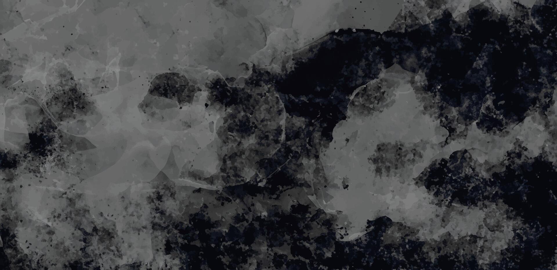 Abstract dark grunge texture with black and gray watercolor stains, cracks, and distressed details. vector