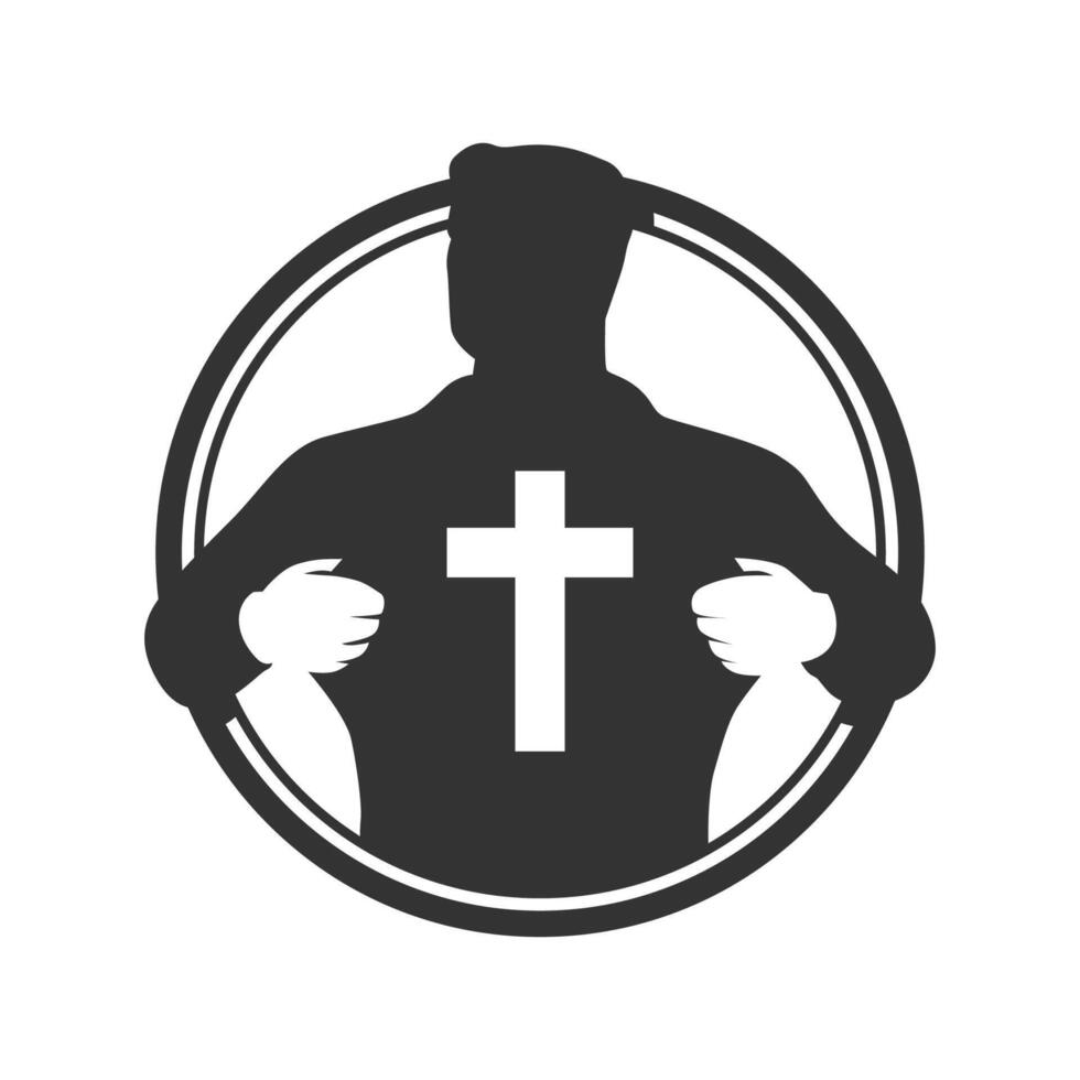 The silhouette of a man opens his chest and there is a cross sign illustration vector