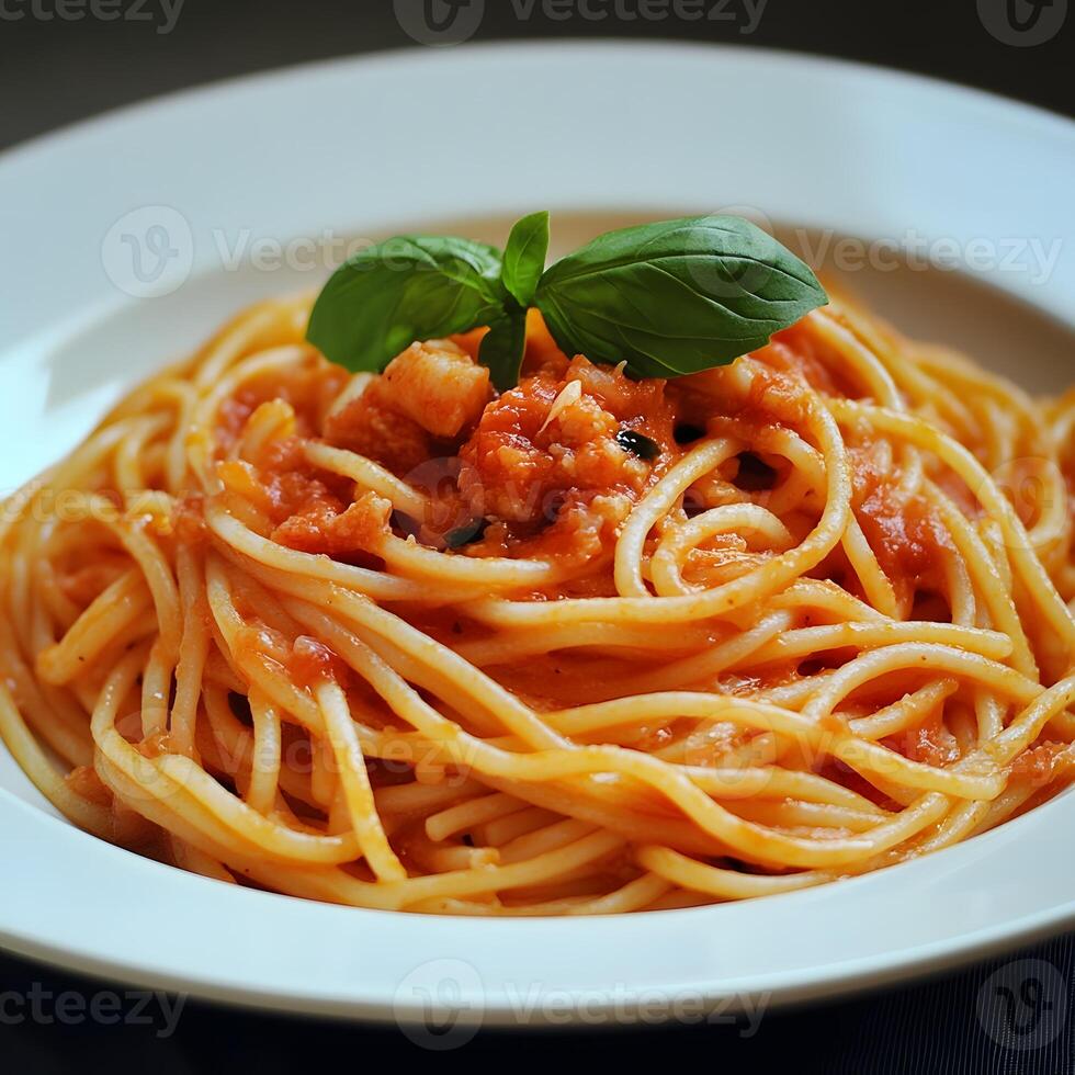 Spaghetti tomato basil photo