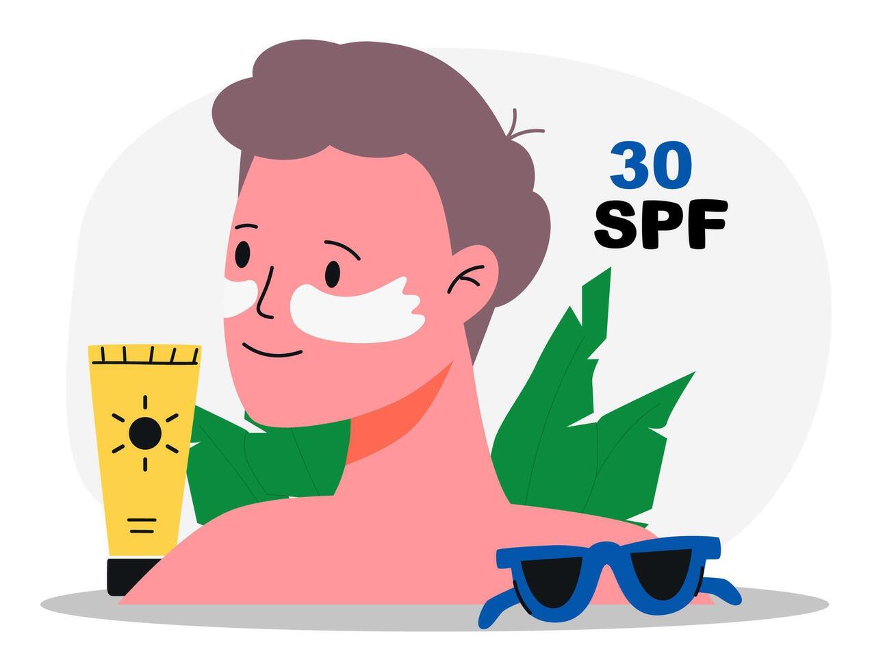 Man Applying Sunscreen Cream for Sun Protection. vector