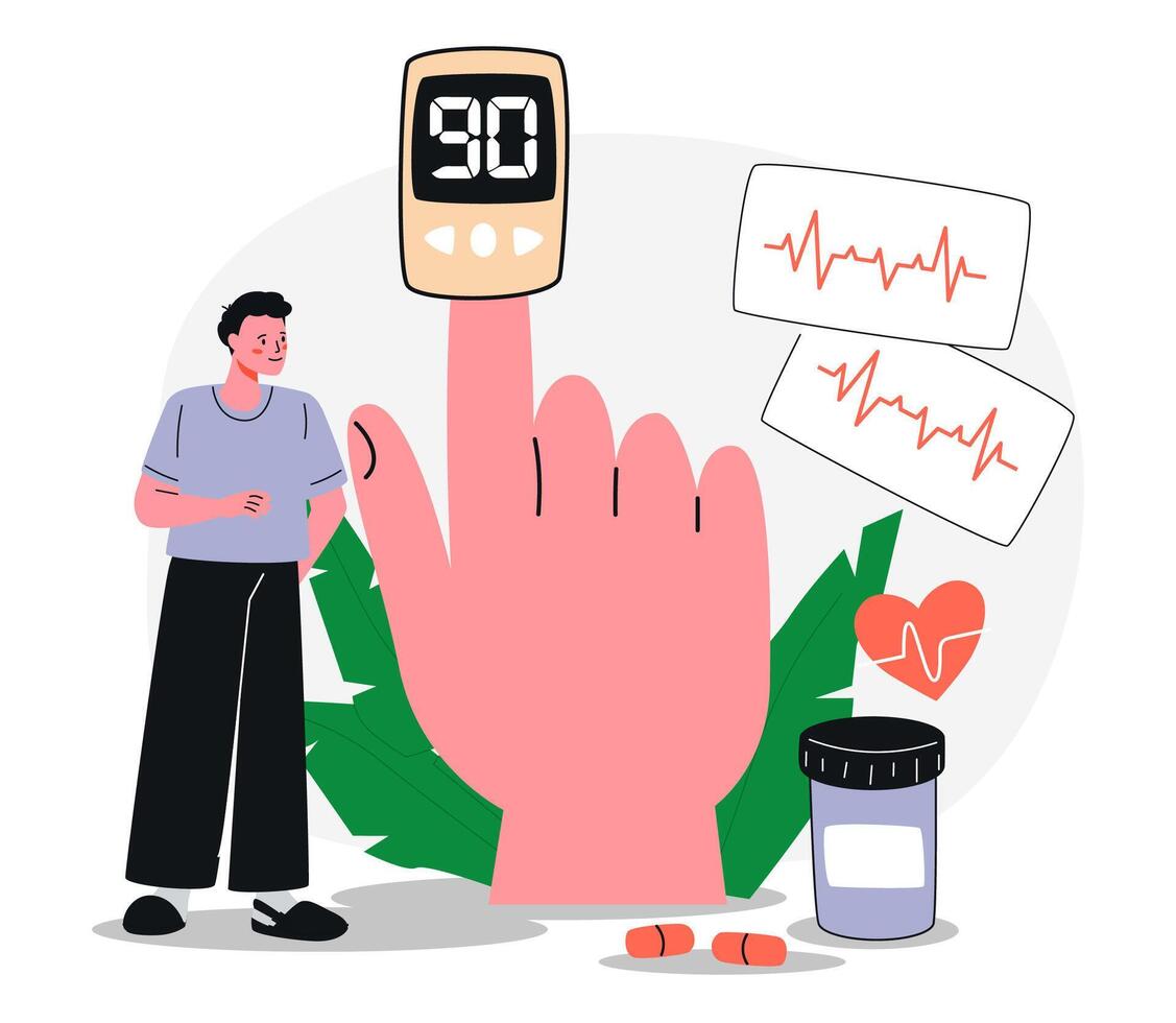 Blood Sugar Test with Glucometer, Medical Elements vector