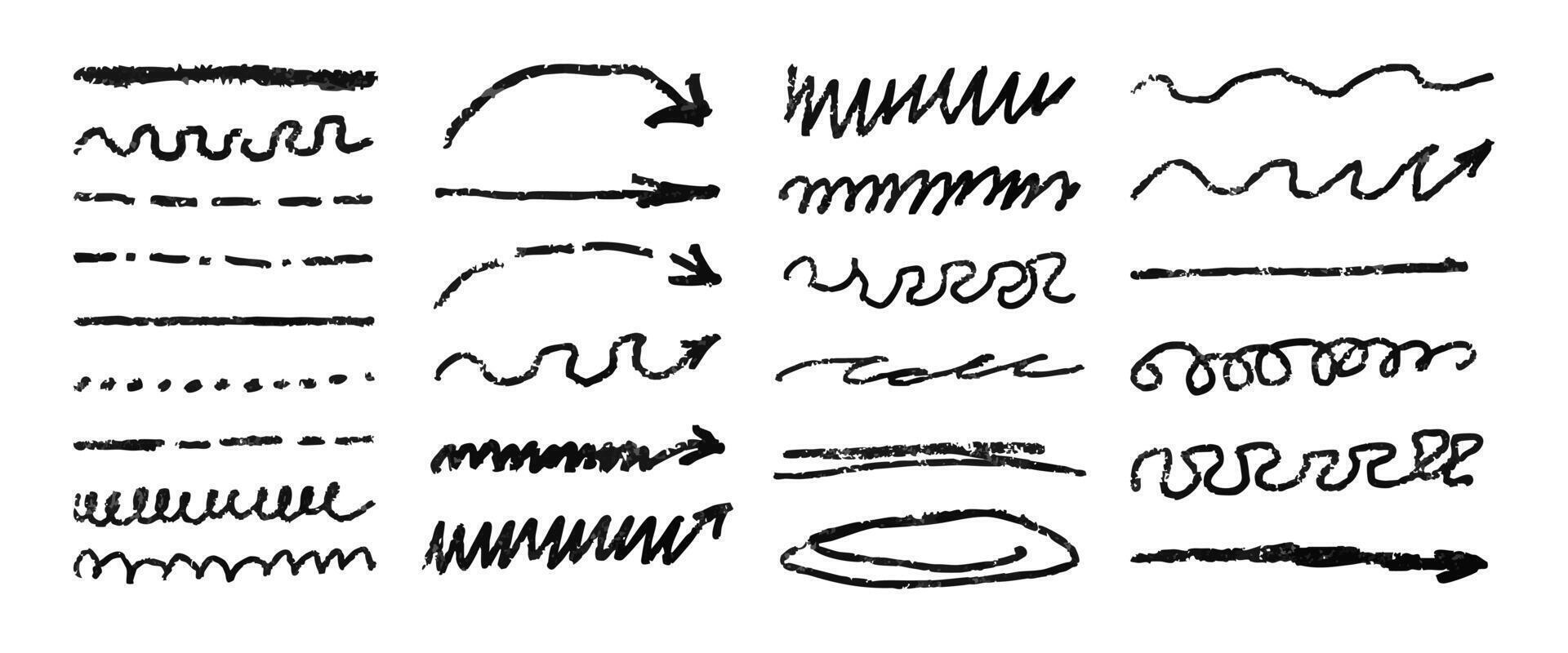 A set of black lines with arrows and other shapes. The lines are wavy and curvy, and they seem to be drawn with a pencil. Concept of creativity and artistic expression vector