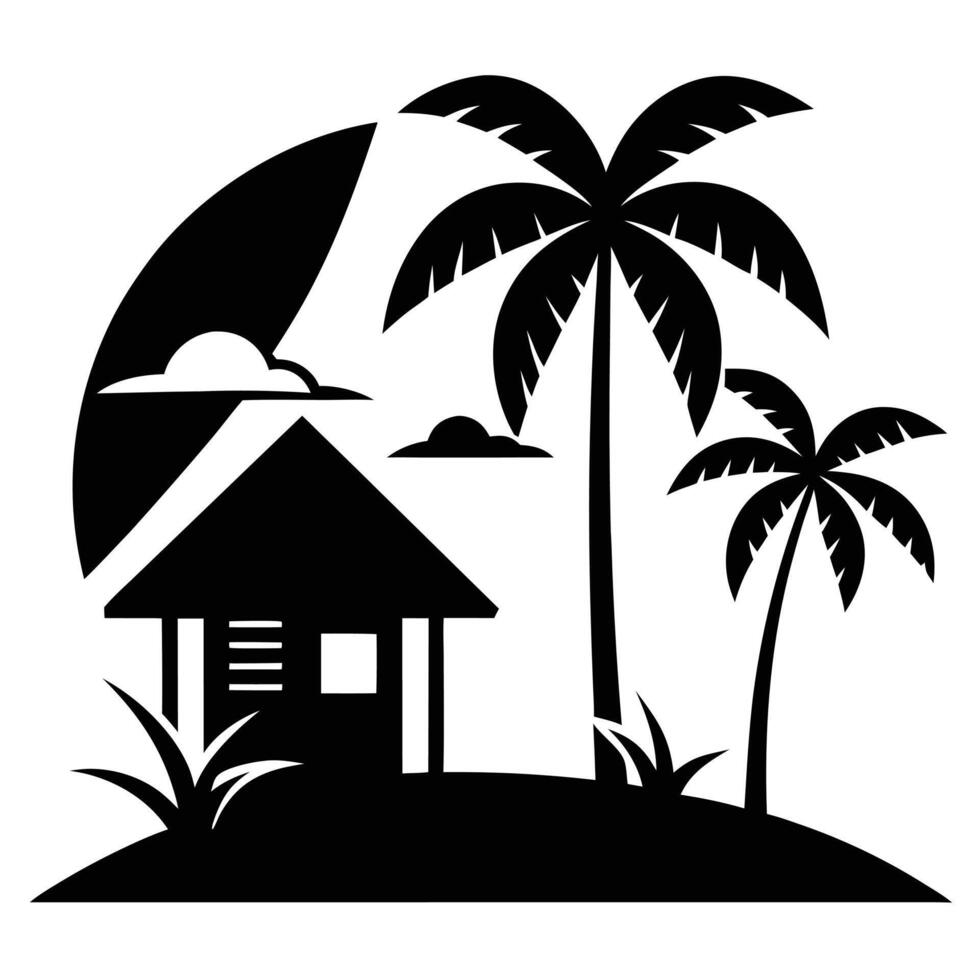 Detailed Engraved Beach Illustration Featuring a Relaxing Island View vector